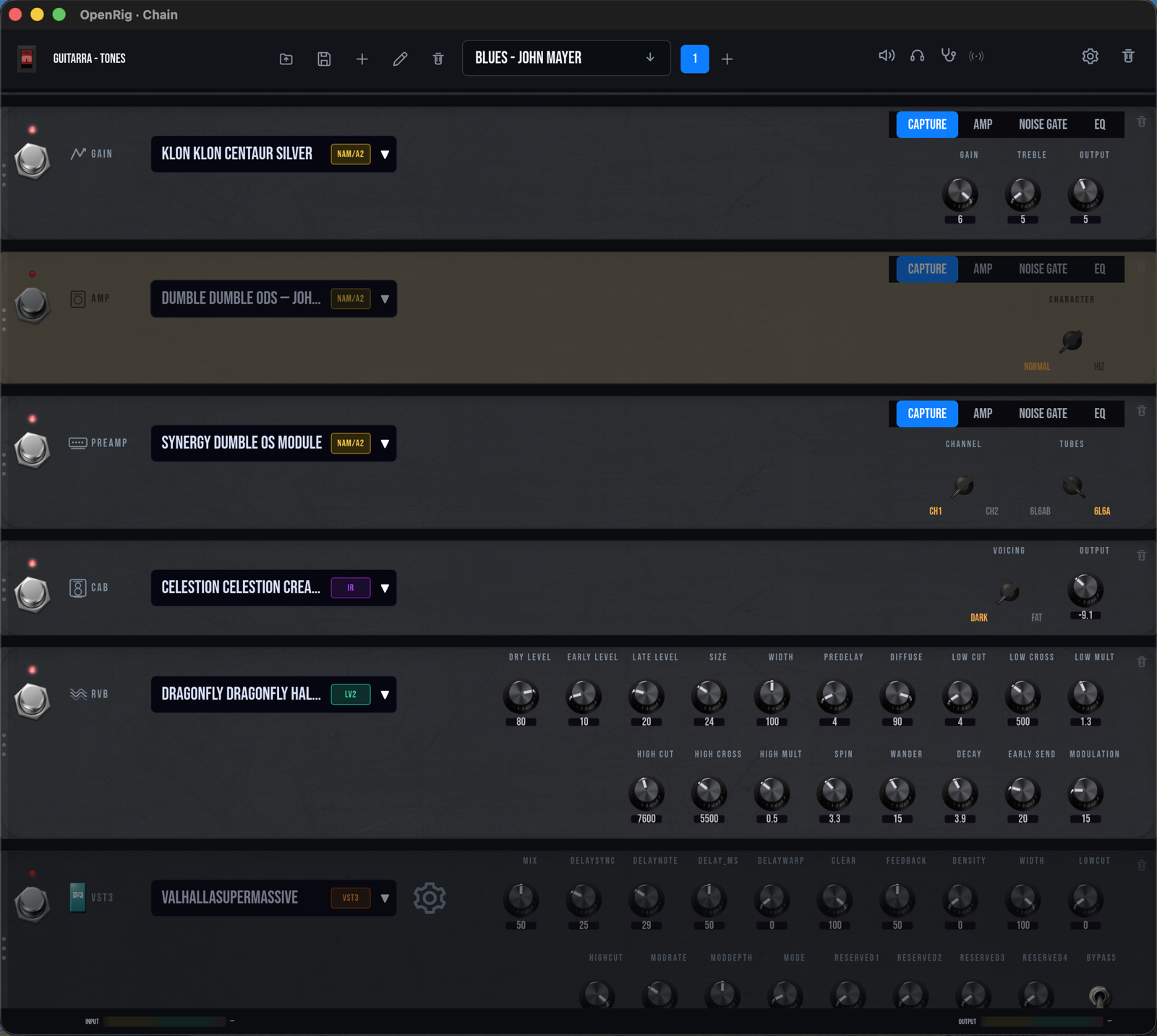 OpenRig chain view — the knobs you turn while playing
